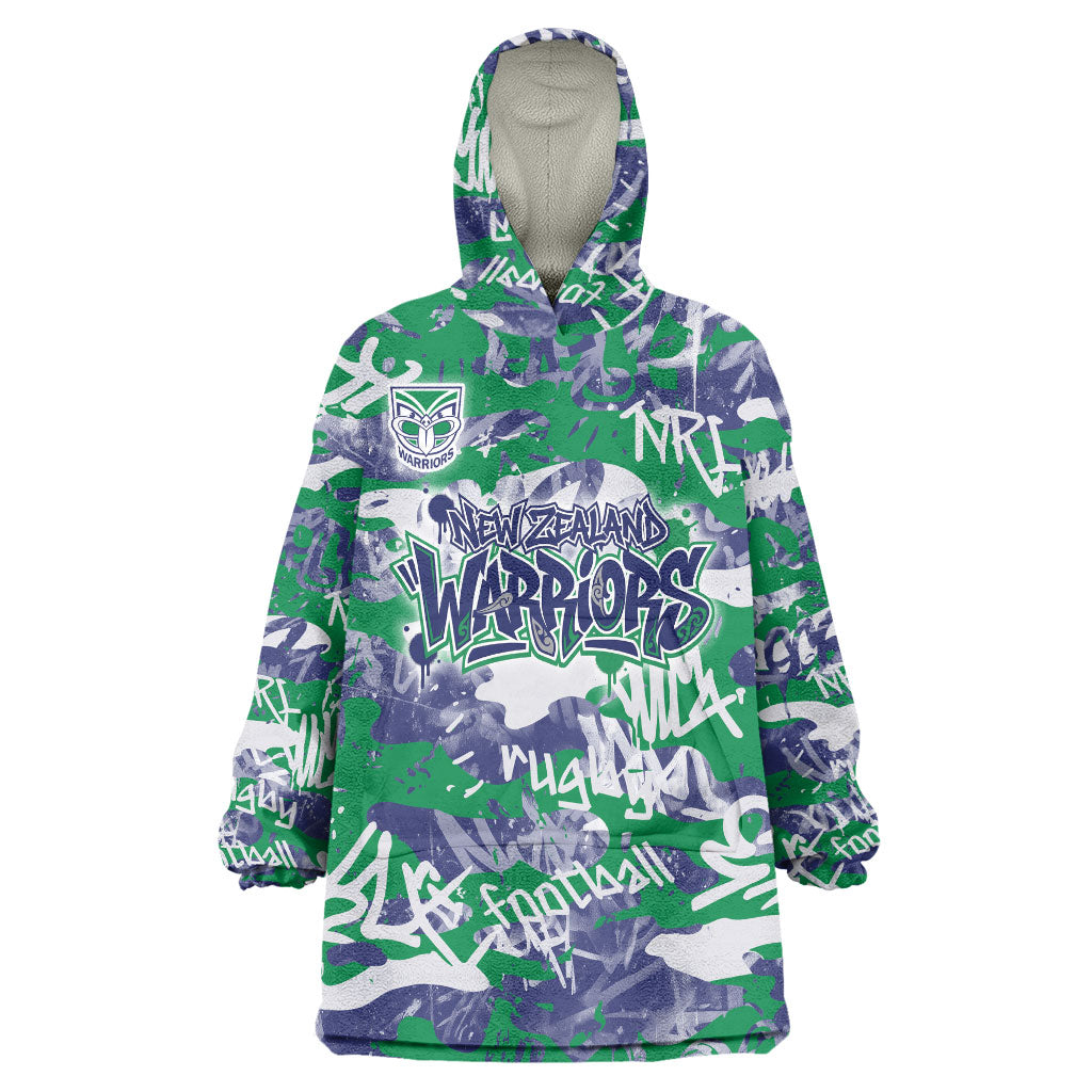 New Zealand Warriors Rugby Wearable Blanket Hoodie Graffiti Typography Urban Camo Abstract Street Style