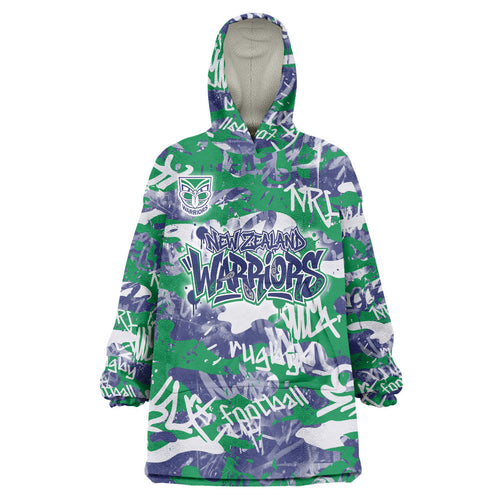 New Zealand Warriors Rugby Wearable Blanket Hoodie Graffiti Typography Urban Camo Abstract Street Style
