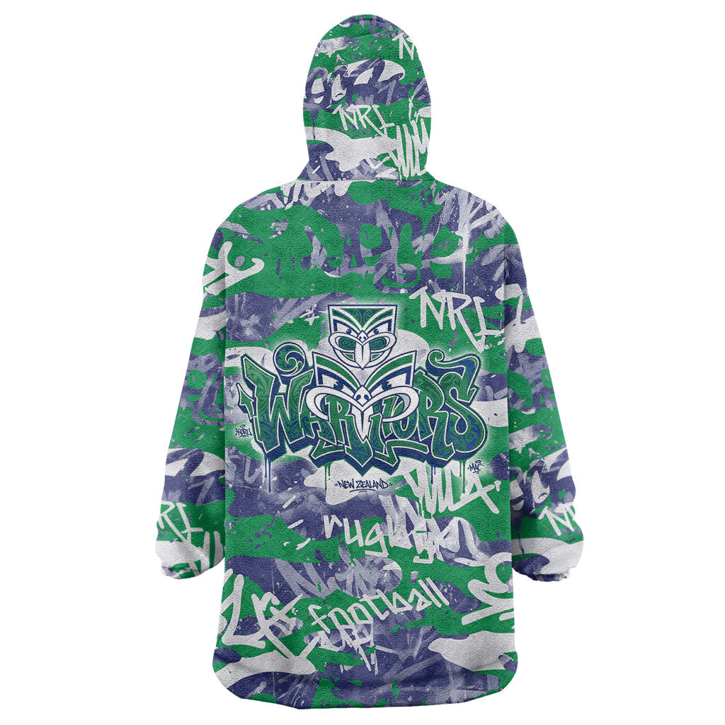 New Zealand Warriors Rugby Wearable Blanket Hoodie Graffiti Typography Urban Camo Abstract Street Style