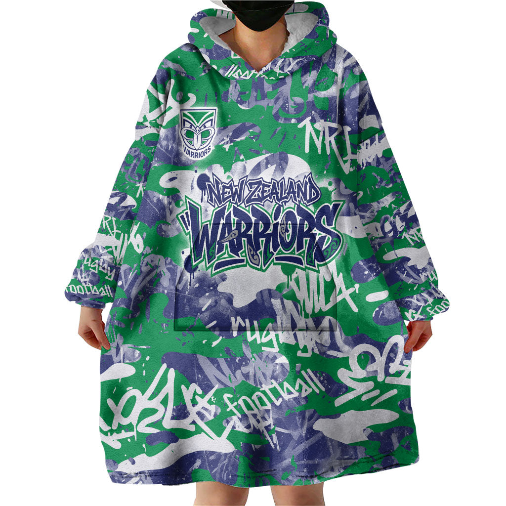 New Zealand Warriors Rugby Wearable Blanket Hoodie Graffiti Typography Urban Camo Abstract Street Style