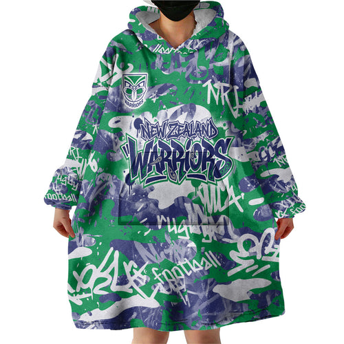New Zealand Warriors Rugby Wearable Blanket Hoodie Graffiti Typography Urban Camo Abstract Street Style