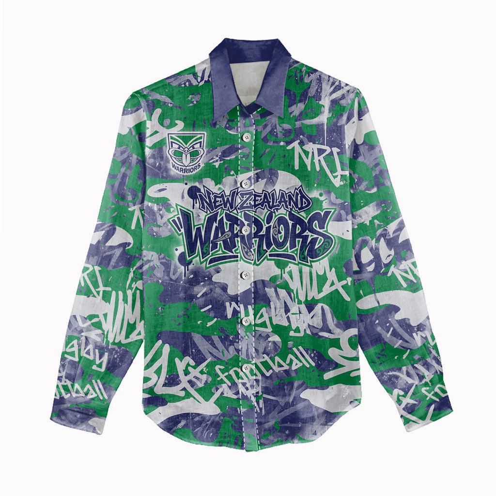 New Zealand Warriors Rugby Women Casual Shirt Graffiti Typography Urban Camo Abstract Street Style