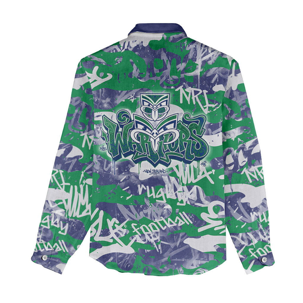 New Zealand Warriors Rugby Women Casual Shirt Graffiti Typography Urban Camo Abstract Street Style