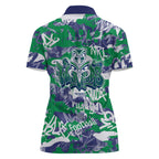 New Zealand Warriors Rugby Women Polo Shirt Graffiti Typography Urban Camo Abstract Street Style