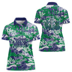 New Zealand Warriors Rugby Women Polo Shirt Graffiti Typography Urban Camo Abstract Street Style