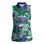 New Zealand Warriors Rugby Women Sleeveless Polo Shirt Graffiti Typography Urban Camo Abstract Street Style