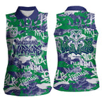 New Zealand Warriors Rugby Women Sleeveless Polo Shirt Graffiti Typography Urban Camo Abstract Street Style