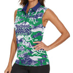 New Zealand Warriors Rugby Women Sleeveless Polo Shirt Graffiti Typography Urban Camo Abstract Street Style