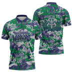 New Zealand Warriors Rugby Zipper Polo Shirt Graffiti Typography Urban Camo Abstract Street Style
