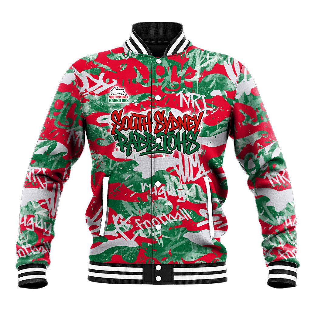 South Sydney Rabbitohs Rugby Baseball Jacket Graffiti Typography Urban Camo Abstract Street Style