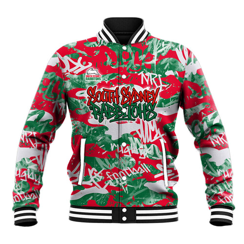 South Sydney Rabbitohs Rugby Baseball Jacket Graffiti Typography Urban Camo Abstract Street Style