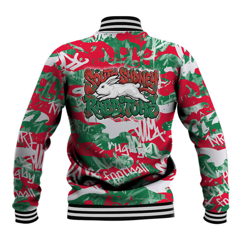 South Sydney Rabbitohs Rugby Baseball Jacket Graffiti Typography Urban Camo Abstract Street Style