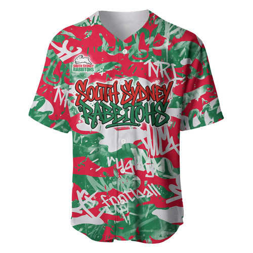 South Sydney Rabbitohs Rugby Baseball Jersey Graffiti Typography Urban Camo Abstract Street Style