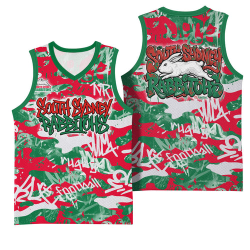 South Sydney Rabbitohs Rugby Basketball Jersey Graffiti Typography Urban Camo Abstract Street Style