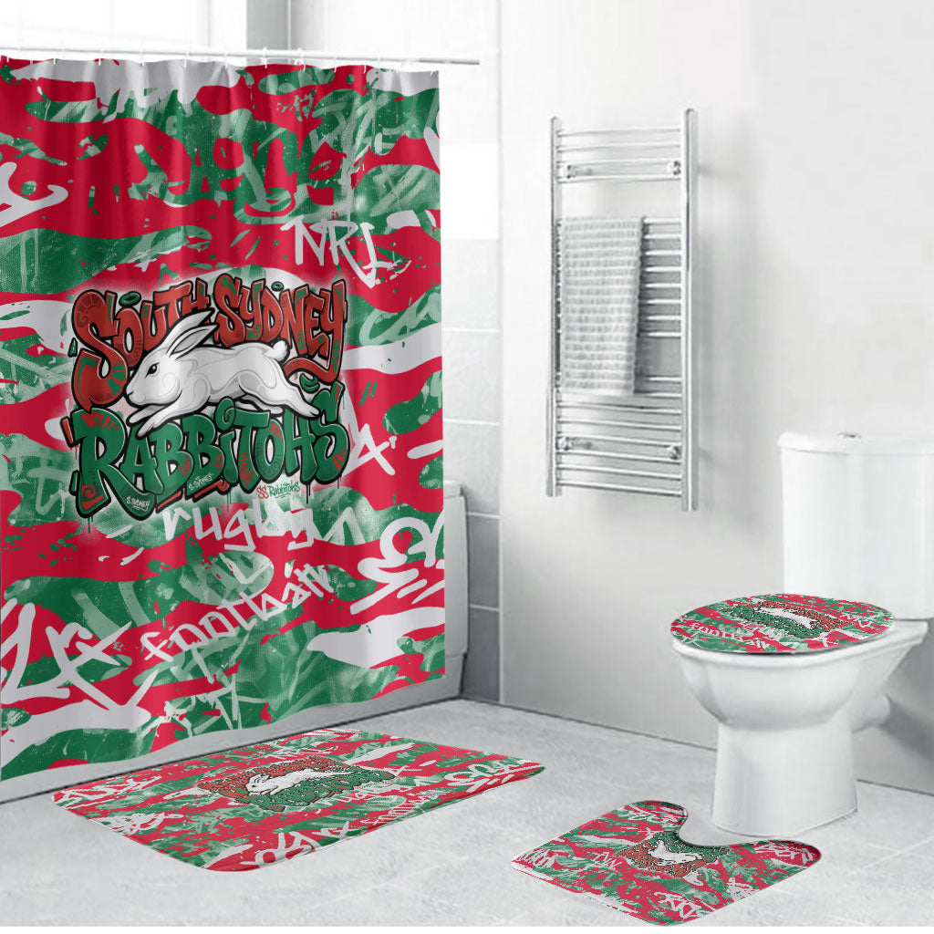 South Sydney Rabbitohs Rugby Bathroom Set Graffiti Typography Urban Camo Abstract Street Style