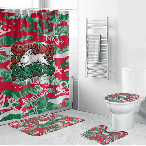 South Sydney Rabbitohs Rugby Bathroom Set Graffiti Typography Urban Camo Abstract Street Style