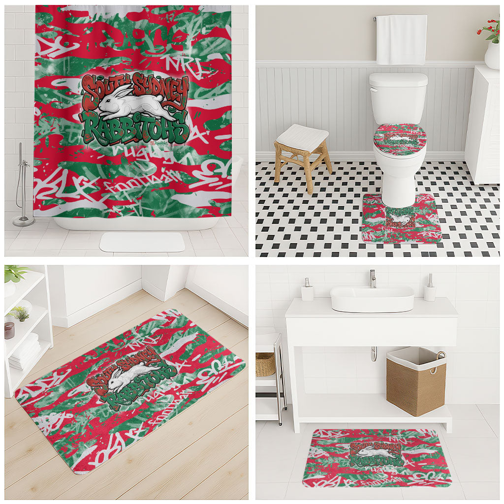 South Sydney Rabbitohs Rugby Bathroom Set Graffiti Typography Urban Camo Abstract Street Style