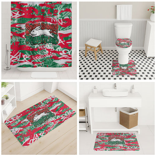 South Sydney Rabbitohs Rugby Bathroom Set Graffiti Typography Urban Camo Abstract Street Style