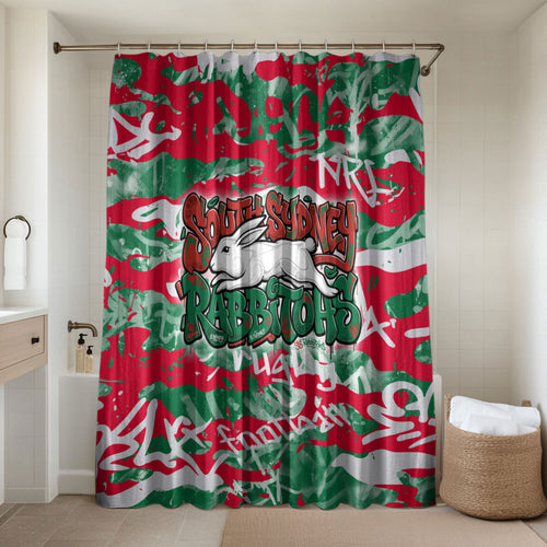South Sydney Rabbitohs Rugby Bathroom Set Graffiti Typography Urban Camo Abstract Street Style