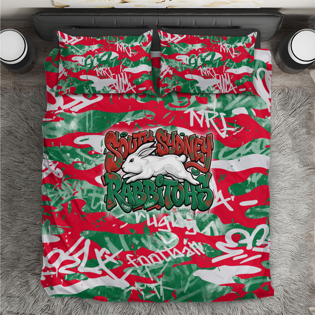 South Sydney Rabbitohs Rugby Bedding Set Graffiti Typography Urban Camo Abstract Street Style