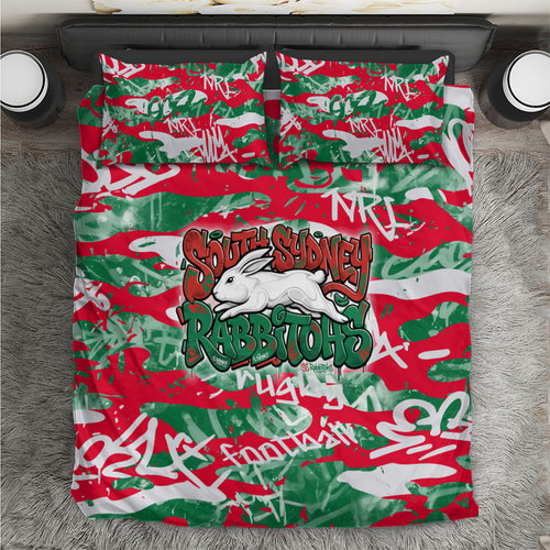 South Sydney Rabbitohs Rugby Bedding Set Graffiti Typography Urban Camo Abstract Street Style