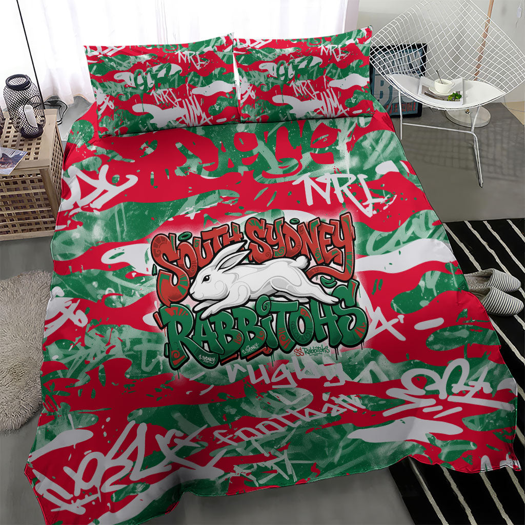 South Sydney Rabbitohs Rugby Bedding Set Graffiti Typography Urban Camo Abstract Street Style