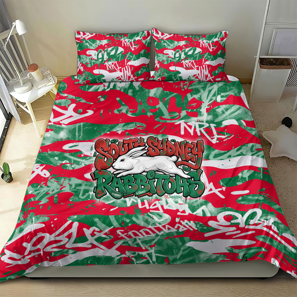 South Sydney Rabbitohs Rugby Bedding Set Graffiti Typography Urban Camo Abstract Street Style