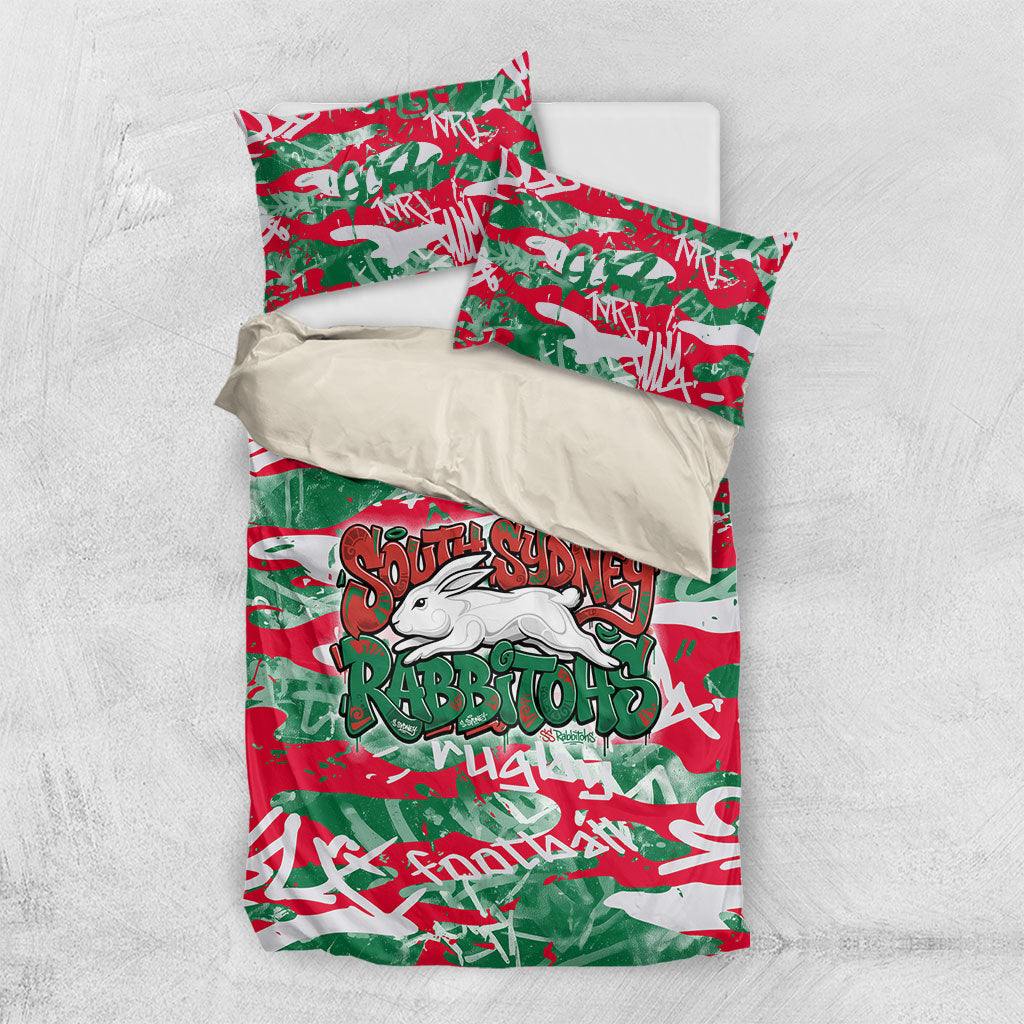 South Sydney Rabbitohs Rugby Bedding Set Graffiti Typography Urban Camo Abstract Street Style