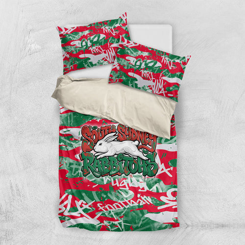 South Sydney Rabbitohs Rugby Bedding Set Graffiti Typography Urban Camo Abstract Street Style