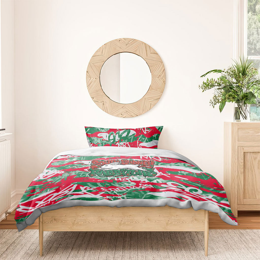 South Sydney Rabbitohs Rugby Bedding Set Graffiti Typography Urban Camo Abstract Street Style