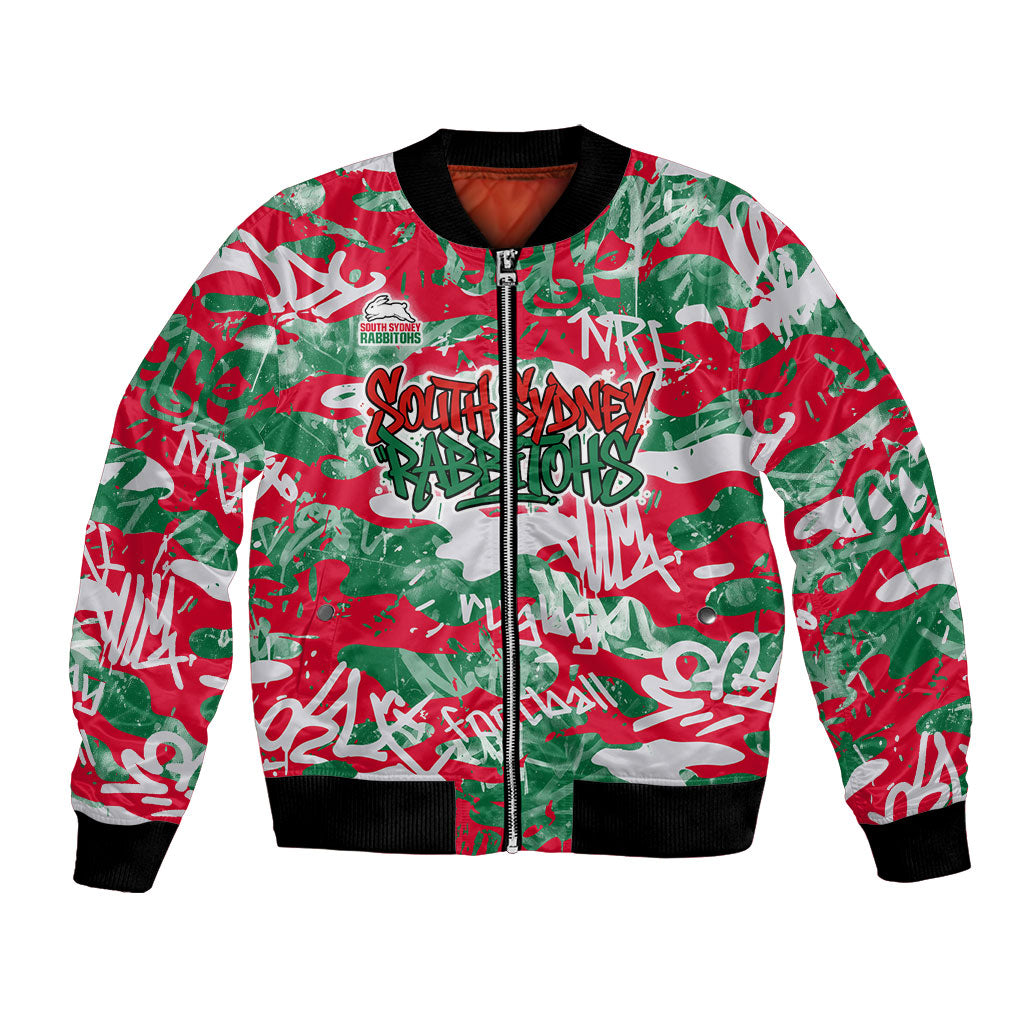 South Sydney Rabbitohs Rugby Bomber Jacket Graffiti Typography Urban Camo Abstract Street Style