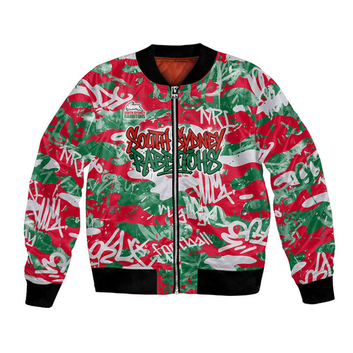 South Sydney Rabbitohs Rugby Bomber Jacket Graffiti Typography Urban Camo Abstract Street Style