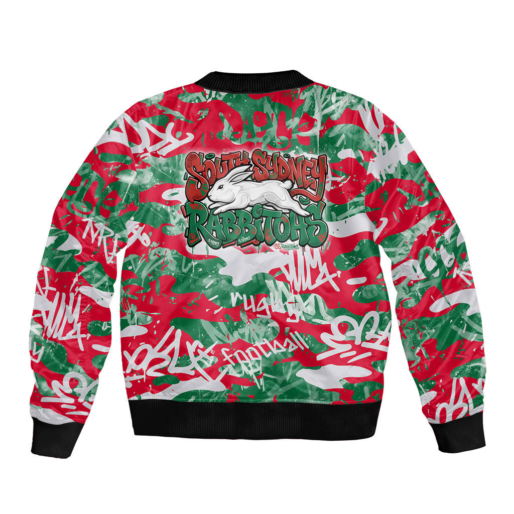 South Sydney Rabbitohs Rugby Bomber Jacket Graffiti Typography Urban Camo Abstract Street Style