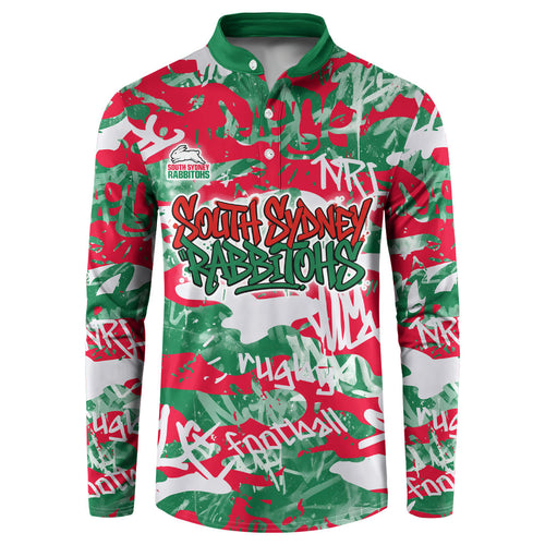 South Sydney Rabbitohs Rugby Button Sweatshirt Graffiti Typography Urban Camo Abstract Street Style