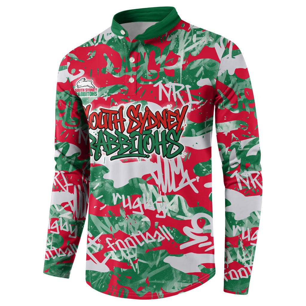 South Sydney Rabbitohs Rugby Button Sweatshirt Graffiti Typography Urban Camo Abstract Street Style