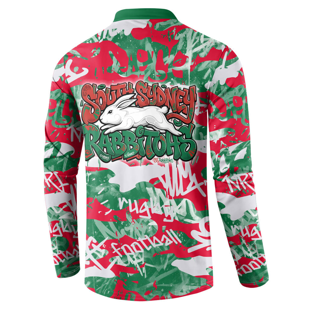 South Sydney Rabbitohs Rugby Button Sweatshirt Graffiti Typography Urban Camo Abstract Street Style