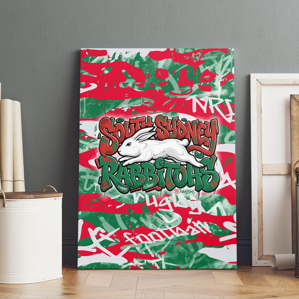 South Sydney Rabbitohs Rugby Canvas Wall Art Graffiti Typography Urban Camo Abstract Street Style