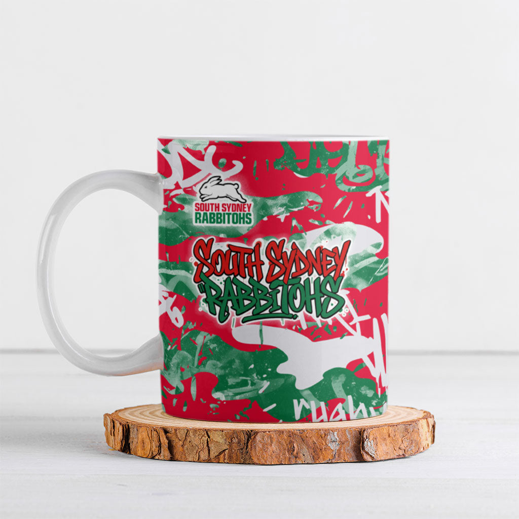 South Sydney Rabbitohs Rugby Ceramic Mug Graffiti Typography Urban Camo Abstract Street Style