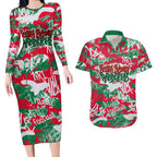 South Sydney Rabbitohs Rugby Couples Matching Long Sleeve Bodycon Dress and Hawaiian Shirt Graffiti Typography Urban Camo Abstract Street Style