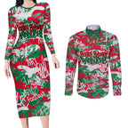 South Sydney Rabbitohs Rugby Couples Matching Long Sleeve Bodycon Dress and Long Sleeve Button Shirt Graffiti Typography Urban Camo Abstract Street Style