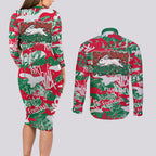 South Sydney Rabbitohs Rugby Couples Matching Long Sleeve Bodycon Dress and Long Sleeve Button Shirt Graffiti Typography Urban Camo Abstract Street Style