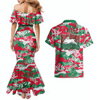 South Sydney Rabbitohs Rugby Couples Matching Mermaid Dress and Hawaiian Shirt Graffiti Typography Urban Camo Abstract Street Style