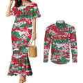 South Sydney Rabbitohs Rugby Couples Matching Mermaid Dress and Long Sleeve Button Shirt Graffiti Typography Urban Camo Abstract Street Style