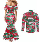 South Sydney Rabbitohs Rugby Couples Matching Mermaid Dress and Long Sleeve Button Shirt Graffiti Typography Urban Camo Abstract Street Style