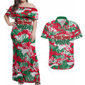 South Sydney Rabbitohs Rugby Couples Matching Off Shoulder Maxi Dress and Hawaiian Shirt Graffiti Typography Urban Camo Abstract Street Style