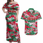 South Sydney Rabbitohs Rugby Couples Matching Off Shoulder Maxi Dress and Hawaiian Shirt Graffiti Typography Urban Camo Abstract Street Style