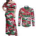 South Sydney Rabbitohs Rugby Couples Matching Off Shoulder Maxi Dress and Long Sleeve Button Shirt Graffiti Typography Urban Camo Abstract Street Style