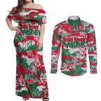 South Sydney Rabbitohs Rugby Couples Matching Off Shoulder Maxi Dress and Long Sleeve Button Shirt Graffiti Typography Urban Camo Abstract Street Style