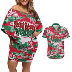 South Sydney Rabbitohs Rugby Couples Matching Off Shoulder Short Dress and Hawaiian Shirt Graffiti Typography Urban Camo Abstract Street Style