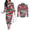 South Sydney Rabbitohs Rugby Couples Matching Off The Shoulder Long Sleeve Dress and Long Sleeve Button Shirt Graffiti Typography Urban Camo Abstract Street Style